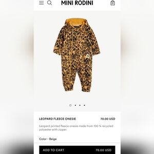Mini Rodini Leopard Fleece Onesie Bunting 4-6m